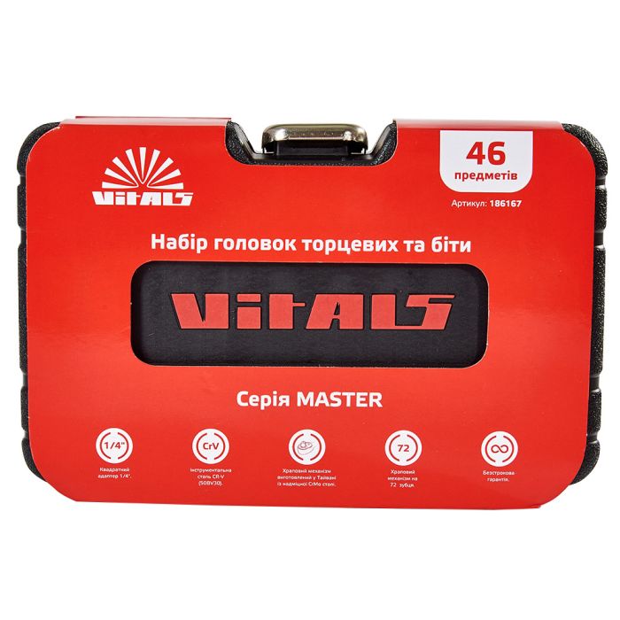 Набор головок торцевых с трещоткой 1/4″ 46 предметов Vitals Master