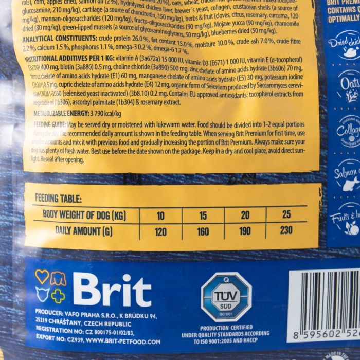 Корм сухий Brit Premium Dog Adult M для дорослих собак середніх порід вагою 10-25 кг з куркою 1 кг
