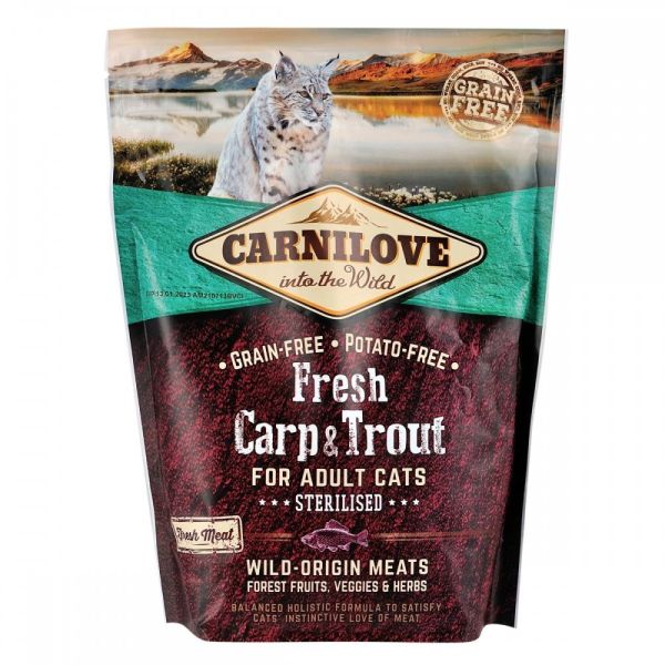 Корм сухий Carnilove Fresh Carp and Trout Sterilised for Adult Cats для дорослих стерилізованих та кастрованих котів з короп