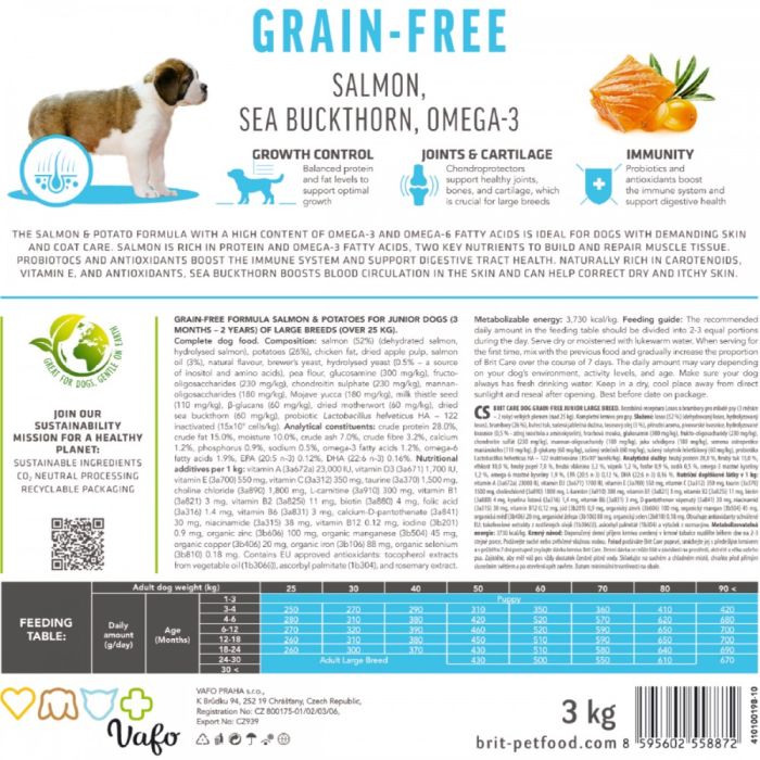 Корм сухий Brit Care Dog Grain-free Junior Large Breed для молодих собак великих порід беззерновий з лососем 3 кг