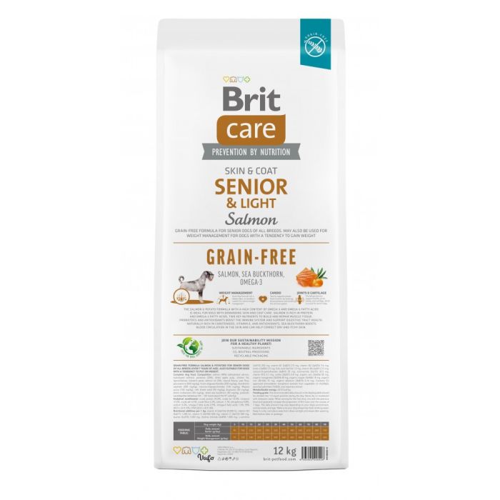 Корм сухий Brit Care Dog Grain-free Senior and Light для старіючих собак беззерновий з лососем 12 кг
