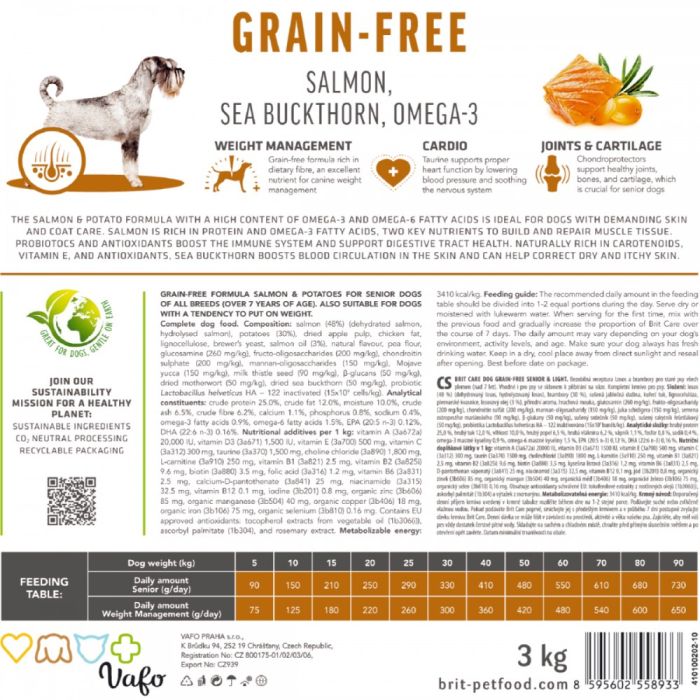 Корм сухий Brit Care Dog Grain-free Senior and Light для старіючих собак беззерновий з лососем 12 кг