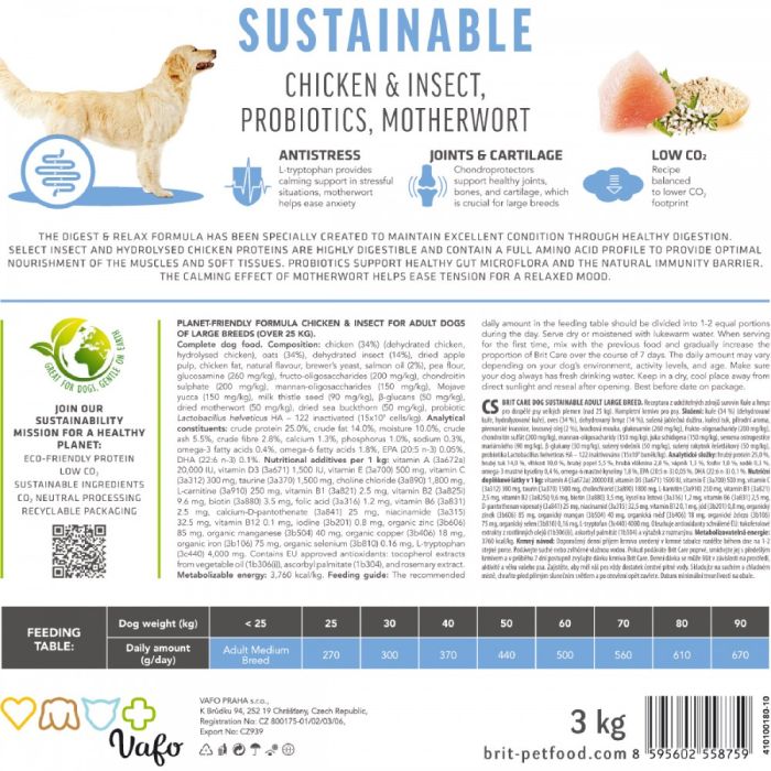 Корм сухий Brit Care Dog Sustainable Adult Large Breed для дорослих собак великих порід з куркою та комахами 12 кг