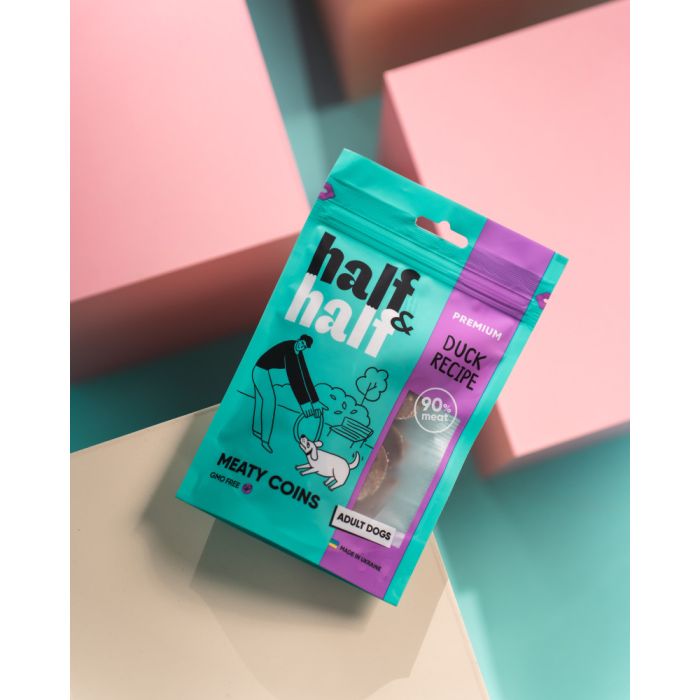 Ласощі HalfHalf м ясні монетки для собак із качкою 100 г