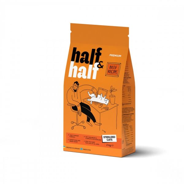 Корм сухий HalfHalf для стерилізованих котів із яловичиною 2 кг