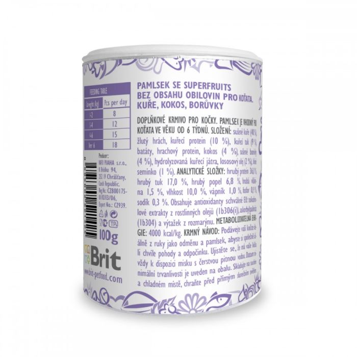 Ласощі Brit Care Superfruits Kitten д/кошенят від 6 тижнів з куркою кокосом та чорницею 100 г