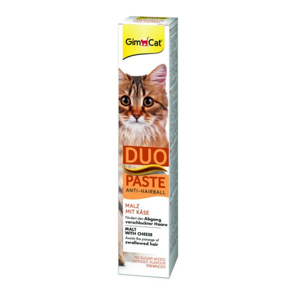 Паста GimCat DUO PASTE Anti-hairboll malt with cheese для котів з чутливим травленням усіх порід мальт та сир 50г