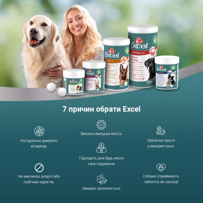 Вітаміни 8in1 Excel Calcium для цуценят та дорослих собак для зубів та кісток кальцій  155 шт