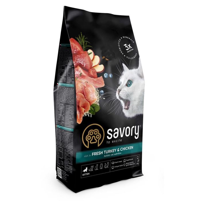 Корм сухий Savory Kitten rich in Fresh Turkey and Chicken для кошенят всіх порід зі свіжою індичкою та куркою 2 кг