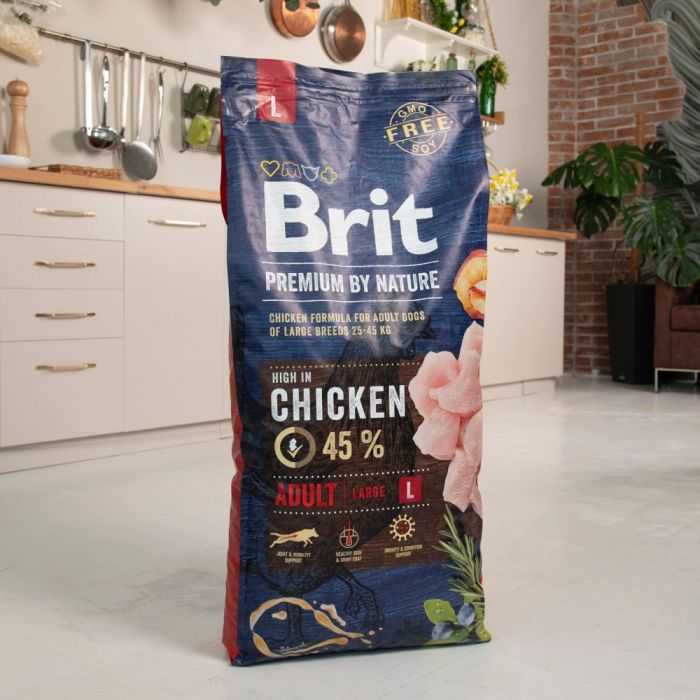 Корм сухий Brit Premium Dog Adult L для дорослих собак великих порід вагою 25-45 кг з куркою 15 кг