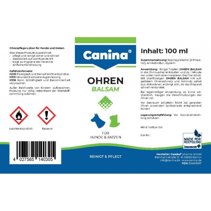 Гігієнічний засіб Canina Ohren-Balsam для собак та котів для вух бальзам 100 мл