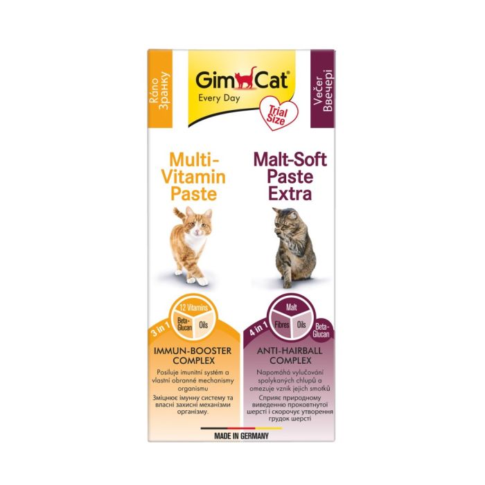 Набір паст GimCat KOMBI-PACK Multi-Vitamin + Malt-Soft Extra для котів для імунітету та виведення грудок шерсті 2х20г