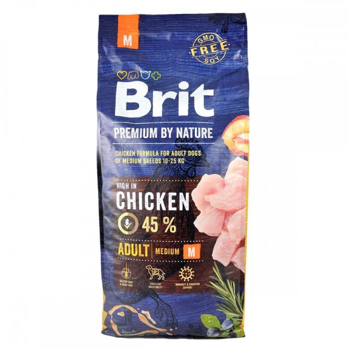 Корм сухий Brit Premium Dog Adult M для дорослих собак середніх порід вагою 10-25 кг з куркою 15 кг