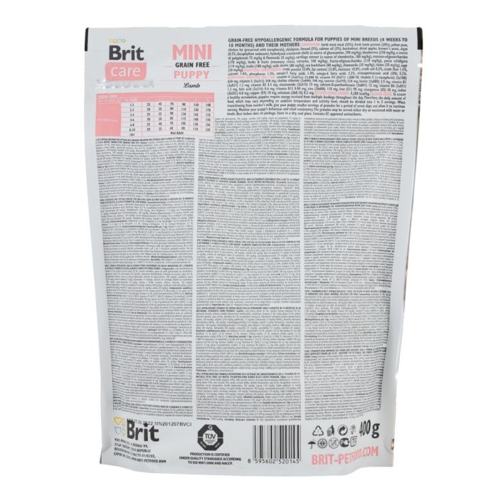 Корм сухий Brit Care Grain Free Mini Puppy Lamb для цуценят та молодих собак мініатюрних порід з ягням 400 г