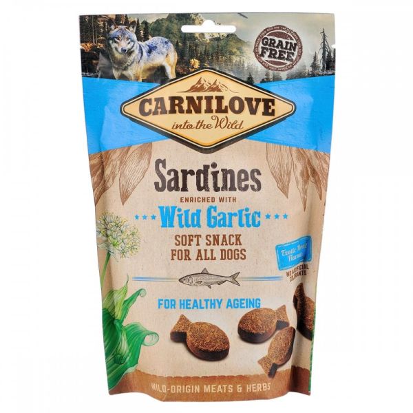 Ласощі Carnilove Dog Semi Moist Snack Sardines with Wild Garlic для собак для уповільнення процесів старіння з сардиною та д