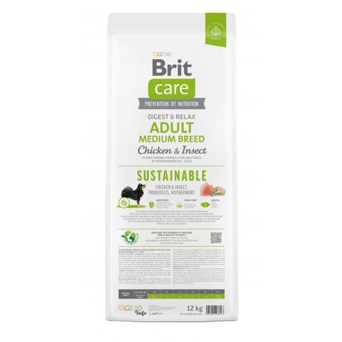 Корм сухий Brit Care Dog Sustainable Adult Medium Breed для дорослих собак середніх порід з куркою та комахами 12 кг