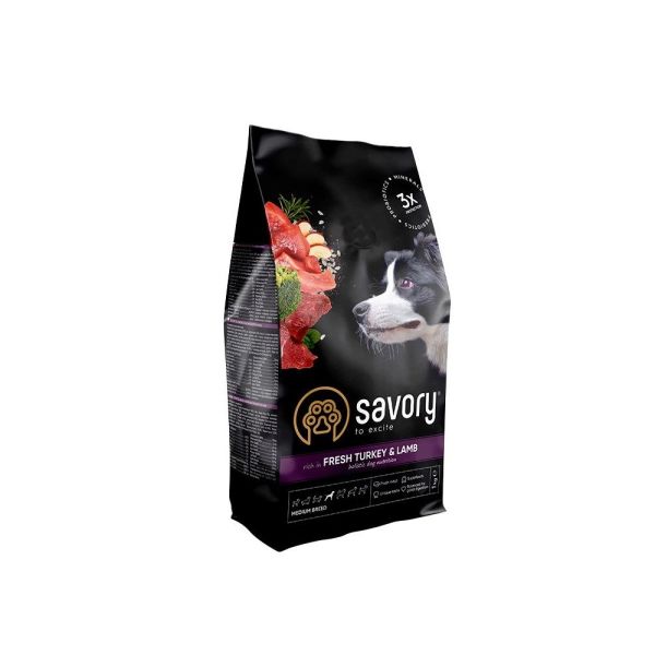 Корм сухий Savory Medium Breed rich in Fresh Turkey and Lamb для дорослих собак середніх порід від 10 до 25 кг зі свіжим ягн