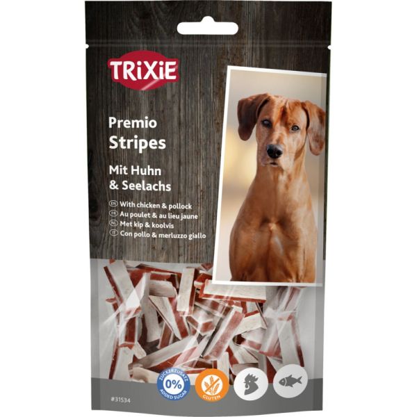 Ласощі Trixie Premio Stripes with Chicken & Pollock для собак палички з куркою та мінтаєм 75 г