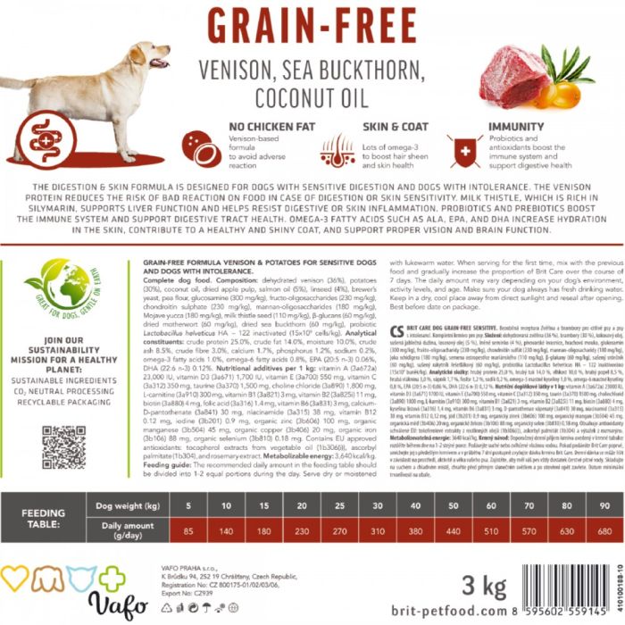 Корм сухий Brit Care Dog Grain-free Sensitive для собак з чутливим травленням та харчовою непереносимістю беззерновий з олен