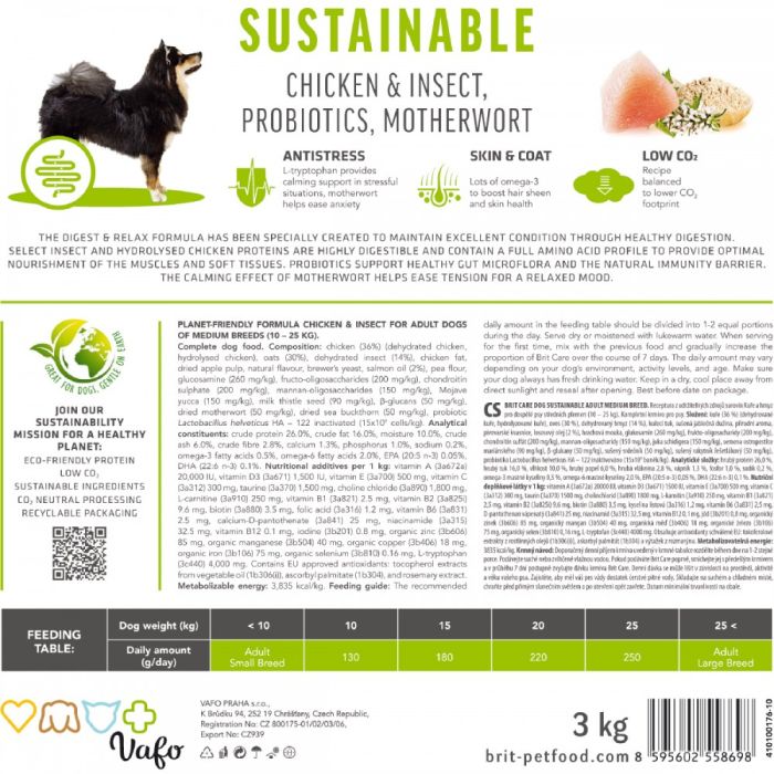Корм сухий Brit Care Dog Sustainable Adult Medium Breed для дорослих собак середніх порід з куркою та комахами 3 кг