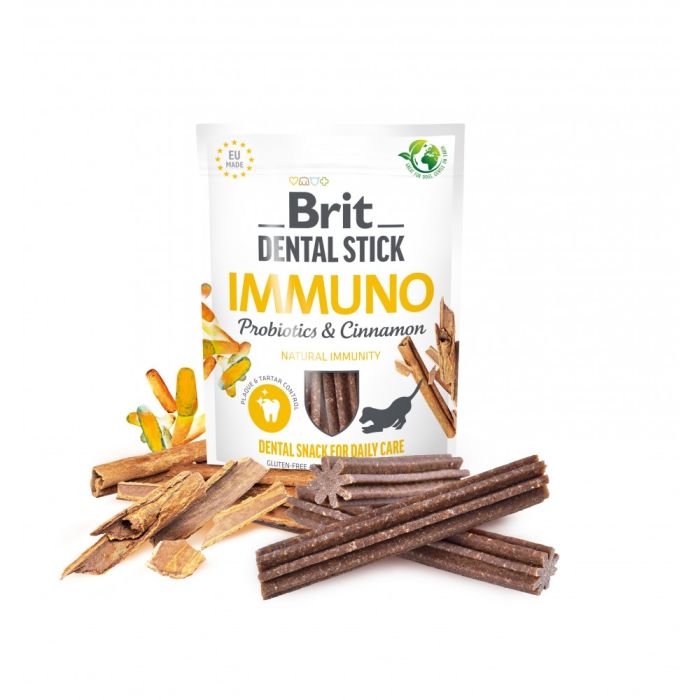 Ласощі Brit Dental Stick Immuno для дорослих собак з пробіотиками та корицею для міцного імунітету 7 шт 251 г