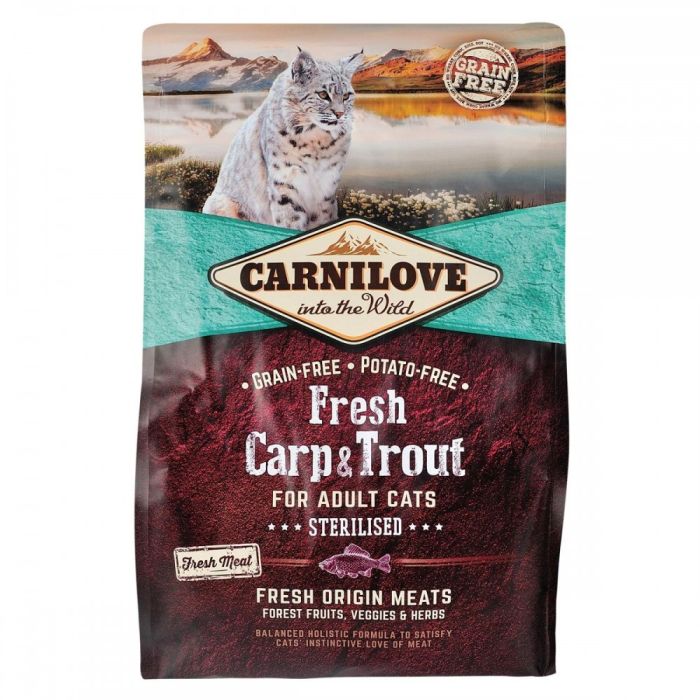 Корм сухий Carnilove Fresh Carp and Trout Sterilised for Adult Cats для дорослих стерилізованих та кастрованих котів з короп