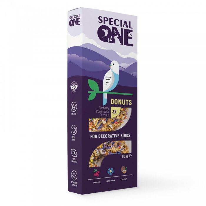 Ласощі Special One Пончики для декоративних птиц барбарис волошка кокос 60 г