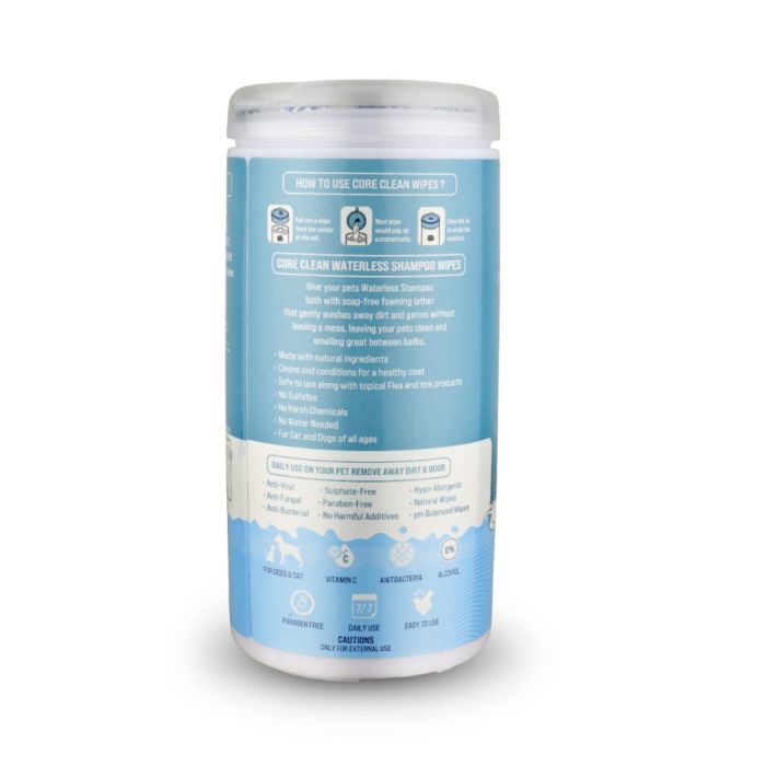 Серветки вологі Pet Clean PET WATERLESS SHAMPOO WIPES для домашніх тварин швидке очищення складок з медово-вівсяним ароматом