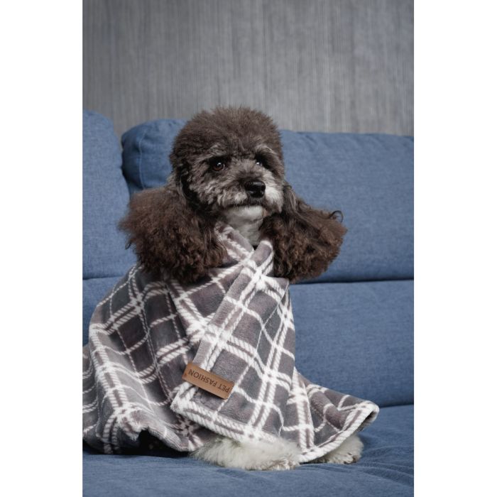 Плед Pet Fashion Bliss 2 для собак і котів плюш сірий картатий 70,5х94 см