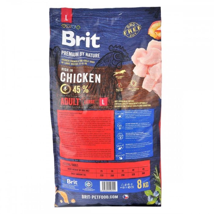 Корм сухий Brit Premium Dog Adult L для дорослих собак великих порід вагою 25-45 кг з куркою 8 кг