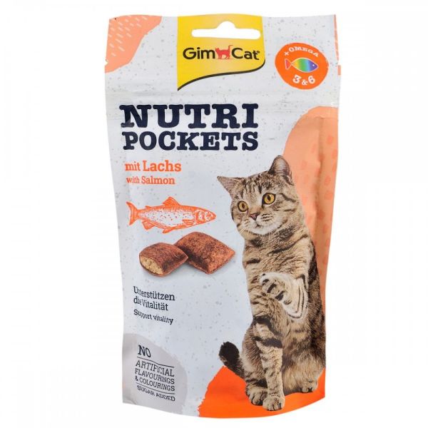 Вітамінні ласощі GimCat Nutri Pockets для котів для зміцнення імунної системи та здоров’я з лососем Омега 3/6 60 г