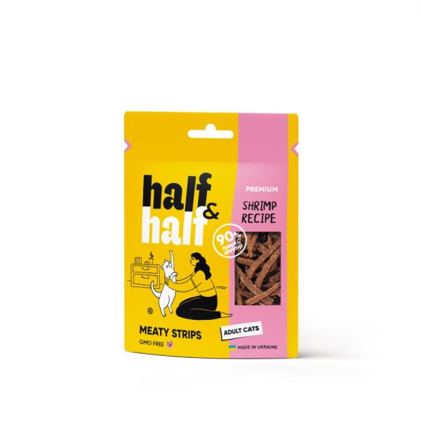 Ласощі Half&Half м’ясні смужечки з креветкою для котів, 50 г