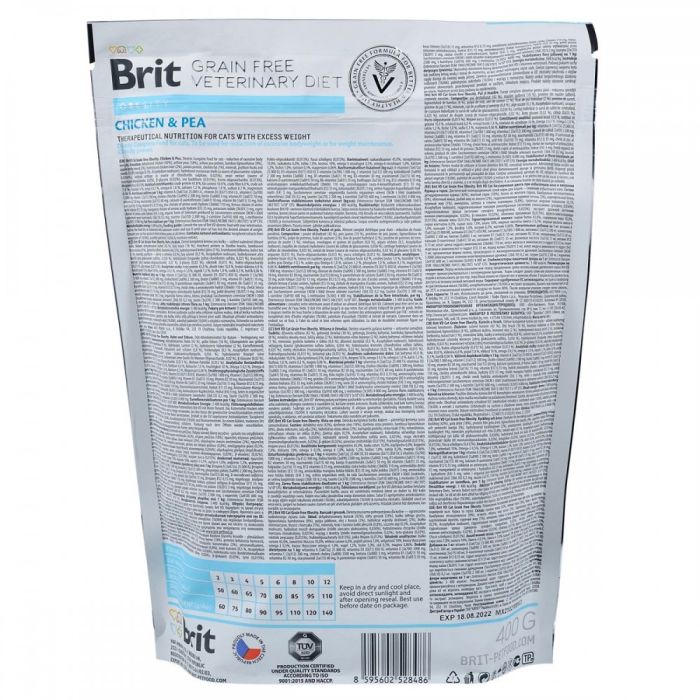 Корм сухий Brit Grain Free VetDiet Cat Obesity для котів з зайвою вагою та ожирінням з куркою та горохом 400 г