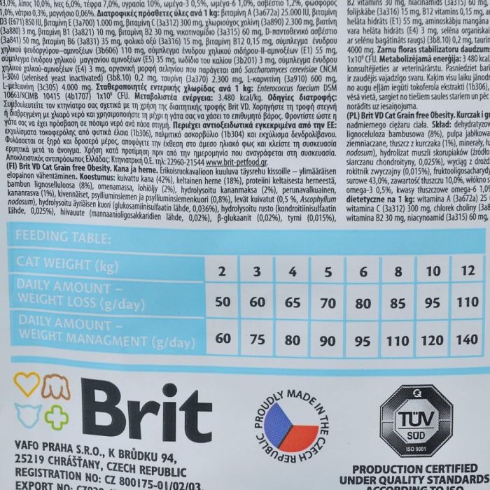 Корм сухий Brit Grain Free VetDiet Cat Obesity для котів з зайвою вагою та ожирінням з куркою та горохом 400 г