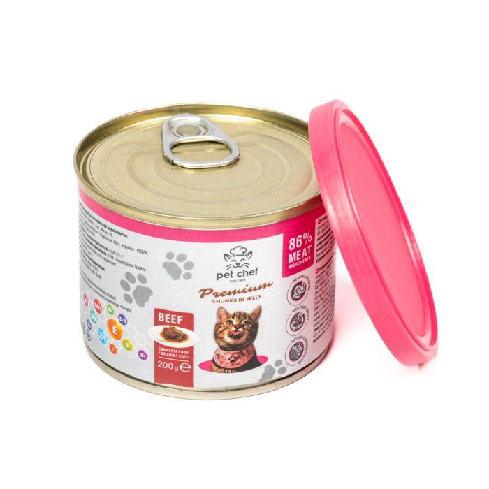 Вологий корм для котів Pet Chef шматочки в желе з яловичиною 200 г