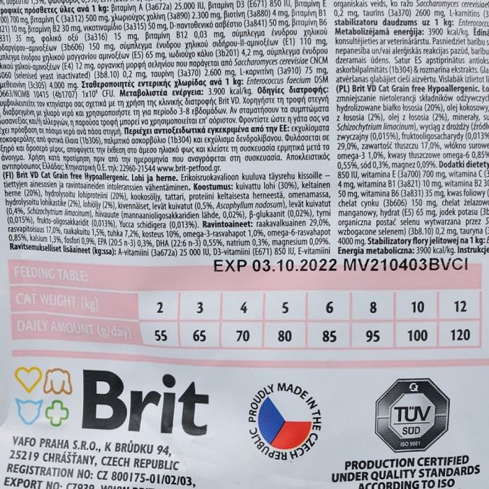 Корм сухий Brit Grain Free VetDiet Cat Hypoallergenic для котів з харчовою алергією та непереносимістю з лососем та горохом
