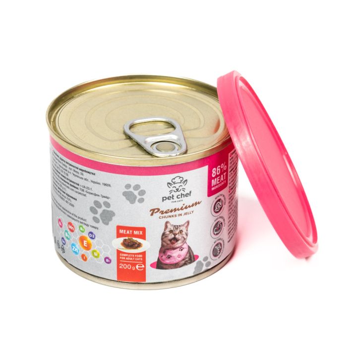 Вологий корм для котів Pet Chef шматочки в желе М’ясний мікс 200 г