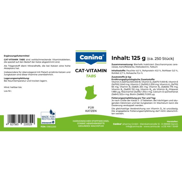 Вітамінний комплекс Canina Cat-Vitamin Tabs для котів 125 г 250 табл.