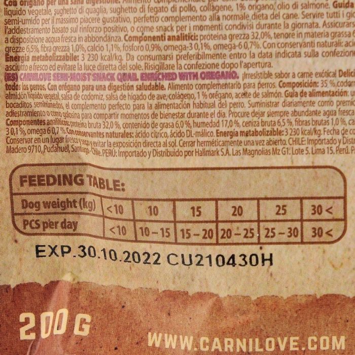 Ласощі Carnilove Dog Semi Moist Snack Quail with Oregano для собак для здорового травлення з перепелом та орегано 200 г
