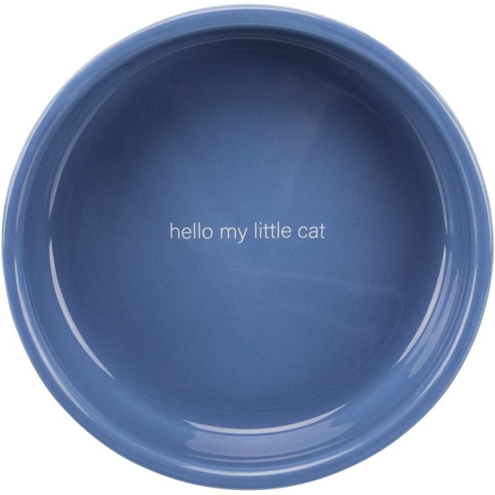 Миска Trixie для котів короткомордих порід Hello my little cat синя/біла керамічна 15 см 300 мл