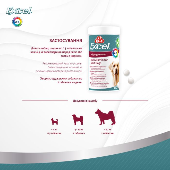 Вітаміни 8in1 Excel Multi Vitamin Adult для дорослих собак мультивітамін 70 шт