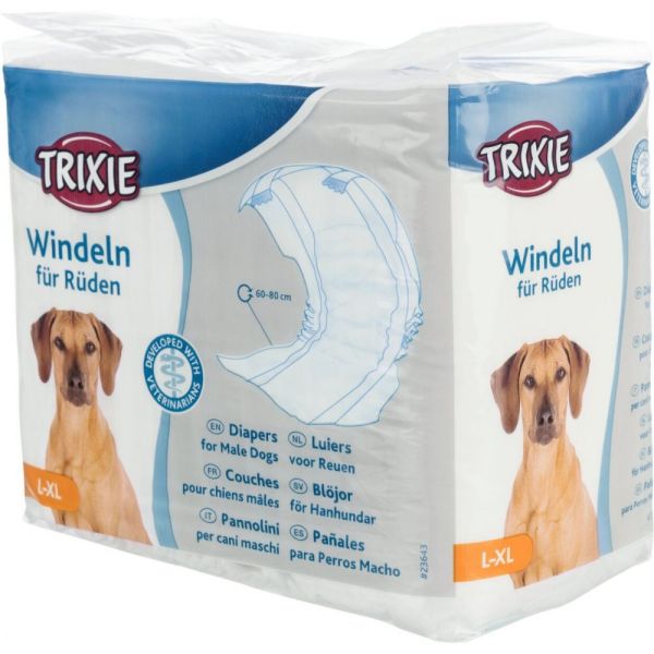 Підгузки Trixie для кобелів поліестер розмір L-XL 60-80 см 12 шт